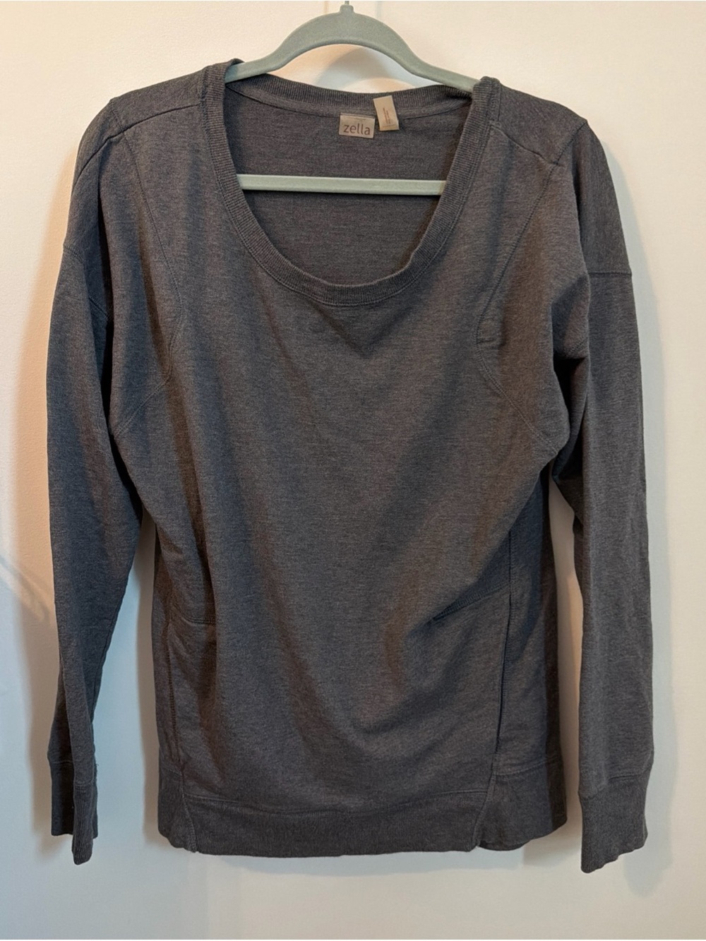 Zella Gray Long Sleeve Scoop Neck Top